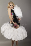 Load image into Gallery viewer, white single layer Ostrich Feather Fan with leather travel Bag 25"x 45".
