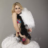 white single layer Ostrich Feather Fan with leather travel Bag 25"x 45".