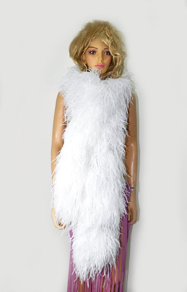 Boá de penas de avestruz luxuosa branca de 20 camadas com 71&quot; de comprimento (180 cm).