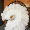 Abanico de pluma de avestruz blanco marabú 21 "x 38" con bolsa de viaje de cuero.
