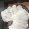 White Marabou Ostrich Feather fan 24"x 43" with Travel leather Bag.