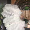 Leque de penas de avestruz marabu branco 24&quot; x 43&quot; com bolsa de couro para viagem.