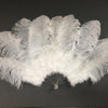 Abanico de plumas de avestruz de marabú blanco de 24&quot;x 43&quot; con bolsa de viaje de cuero.