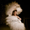 XL 2 Layers white Ostrich Feather Fan 34''x 60'' with Travel leather Bag.