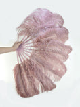 Load image into Gallery viewer, beige wood single layer Ostrich Feather Fan with leather travel Bag 25"x 45".
