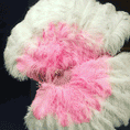 Load image into Gallery viewer, Mix white & pink XL 2 Layer Ostrich Feather Fan 34''x 60'' with Travel leather Bag.
