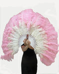 Load image into Gallery viewer, Mixed pink & white 2 Layers Ostrich Feather Fan 30''x 54'' with Travel leather Bag.
