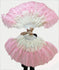Ventilador de penas de avestruz de 2 camadas rosa e branco 30''x 54'' com bolsa de couro de viagem.