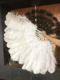 Load image into Gallery viewer, white Ostrich & Marabou Feathers fan 27"x 53" with Travel leather Bag.
