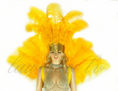 Load image into Gallery viewer, Golden Yellow Ostrich Feather Open Face Headdress & backpiece Set.
