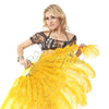 2 layers gold yellow Ostrich Feather Fan 30"x 54" with leather travel Bag.