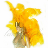 ゴールデンイエローのダチョウの羽のオープンフェイスヘッドドレスとバックピースのセット。