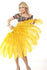 Abanico de plumas de avestruz de 2 capas de color amarillo dorado de 30 &quot;x 54&quot; con bolsa de viaje de cuero.