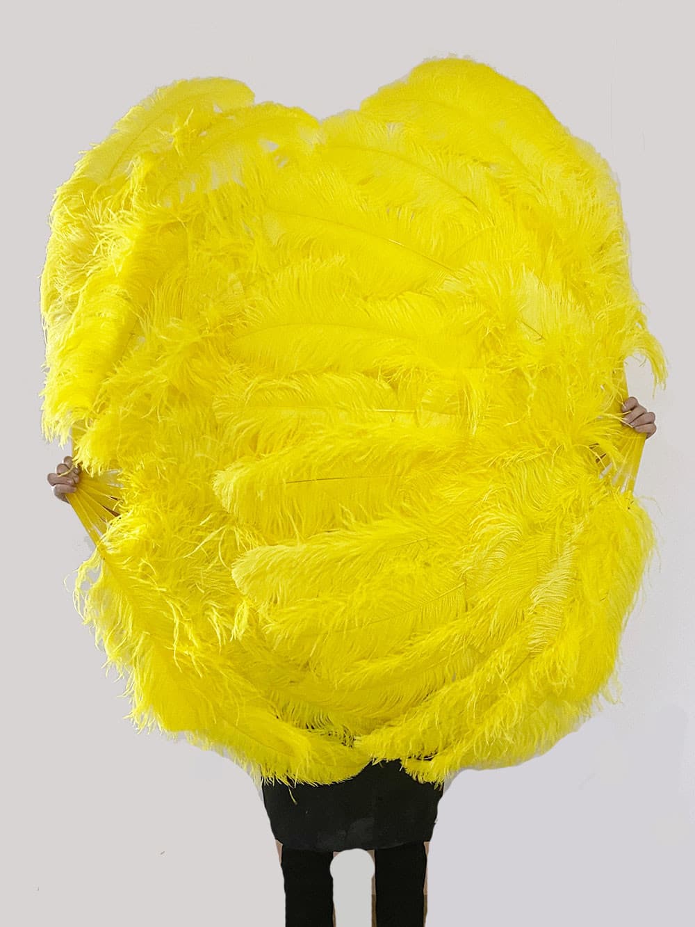 XL 2 Layers yellow Ostrich Feather Fan 34''x 60'' with Travel leather Bag.