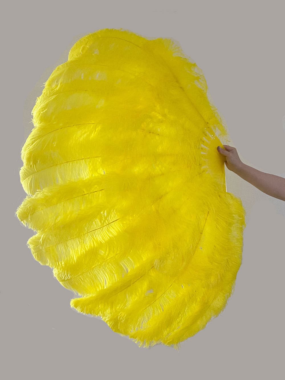 XL 2 Layers yellow Ostrich Feather Fan 34''x 60'' with Travel leather Bag.