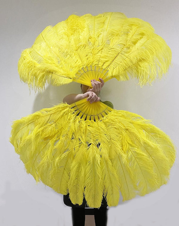 2 layers yellow Ostrich Feather Fan 30