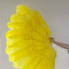 XL 2 Layers yellow Ostrich Feather Fan 34''x 60'' with Travel leather Bag.