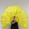Abanico de plumas de avestruz amarillo de 2 capas de 30&quot;x 54&quot; con bolsa de viaje de cuero.