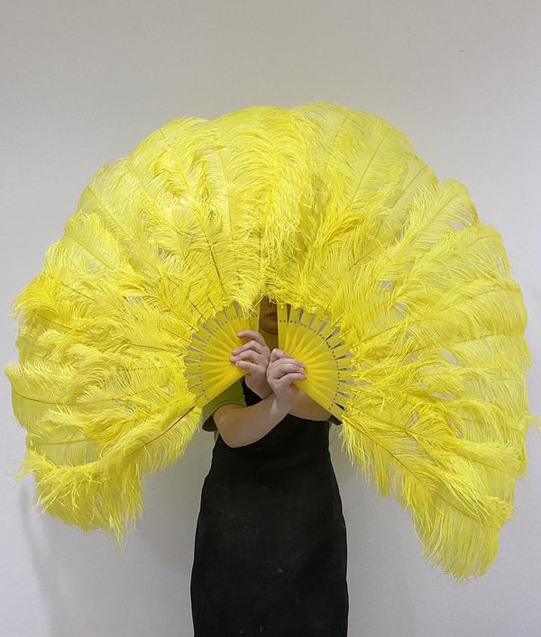 2 layers yellow Ostrich Feather Fan 30