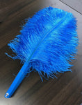 Load image into Gallery viewer, A pair blue Single layer Ostrich Feather fan 24"x 41" with leather travel Bag.
