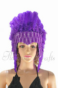 Load image into Gallery viewer, Dark purple feather sequins crown las vegas dancer showgirl headgear headdress.
